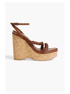 Jimmy Choo Brown Braided Leather Cork Wedge Sandals